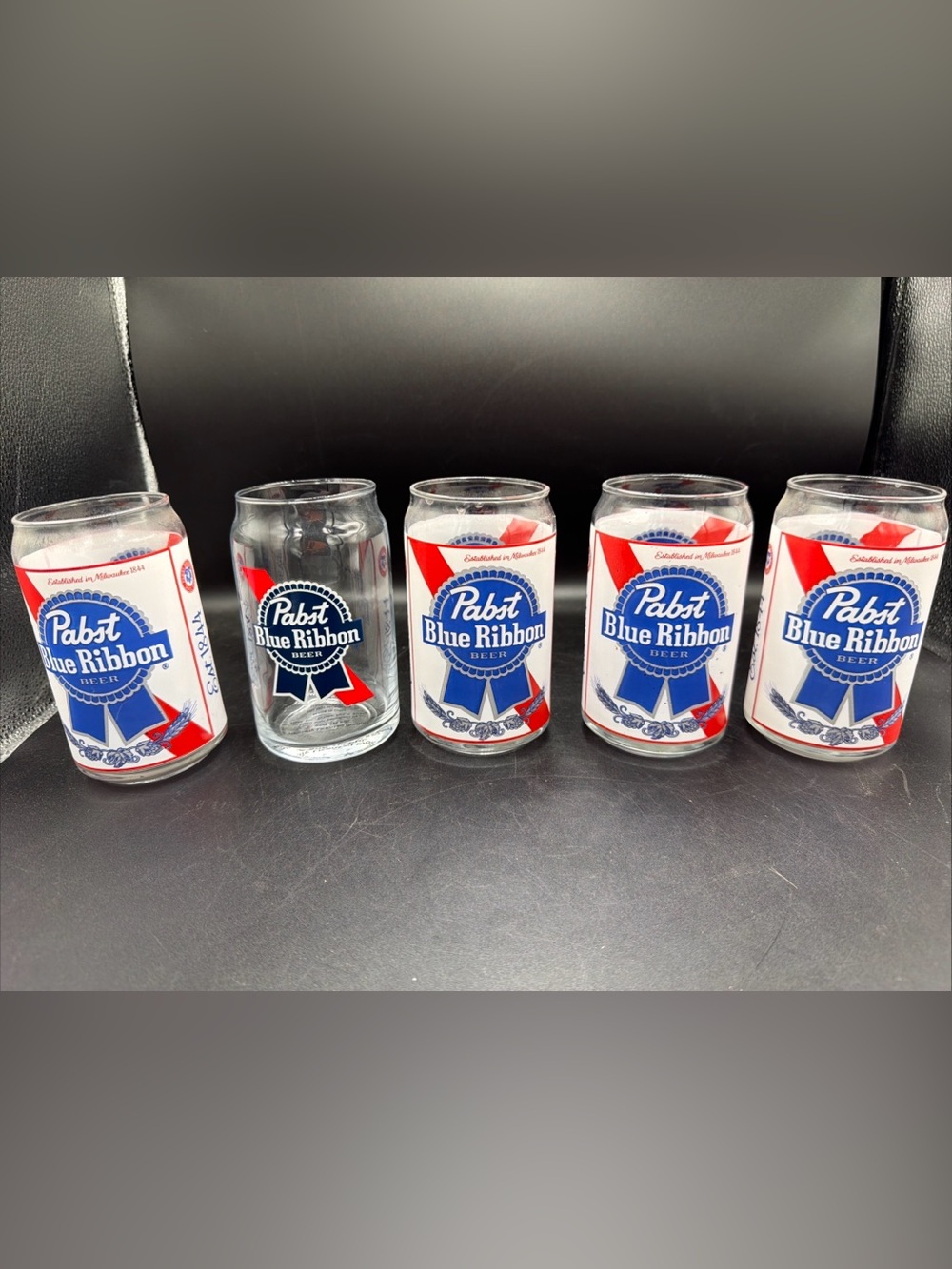 Lot of 5 Vintage Pabst Blue Ribbon PBR 16oz Beer Can Shaped Signature Glass